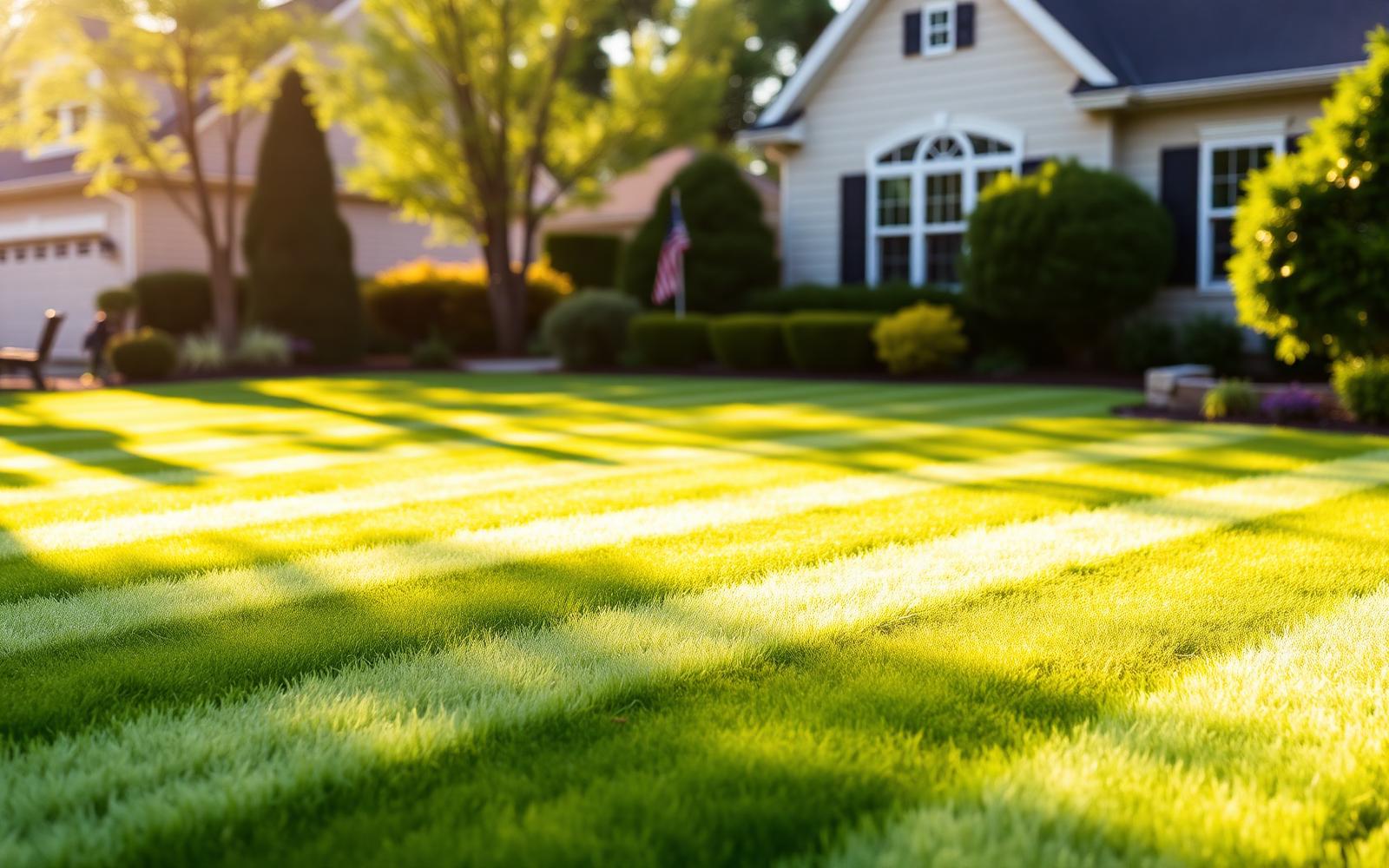 Freshly mowed green lawn in front of a Morgantown home